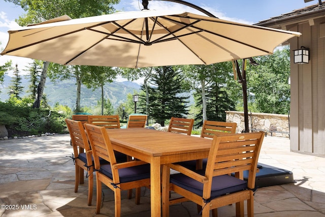 2005 Wildwood Rd, Avon, CO 81620 - view of patio / terrace featuring outdoor dining space and a mountain view