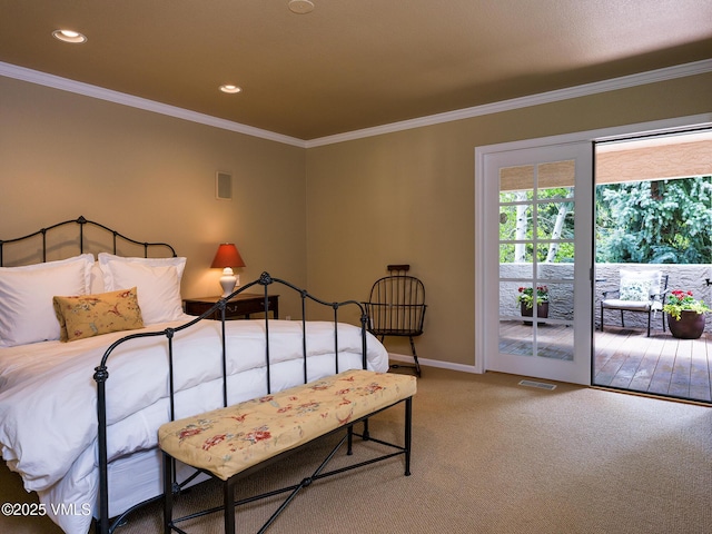 130 Morgan Dr Unit B, Edwards, CO 81632 - bedroom featuring access to outside, carpet floors, ornamental molding, baseboards, and recessed lighting
