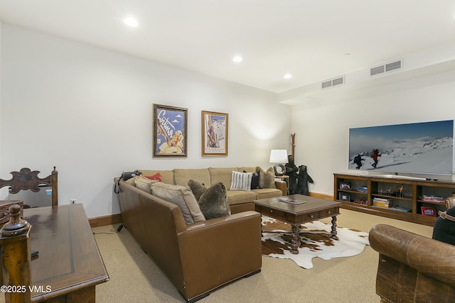 living room with light colored carpet