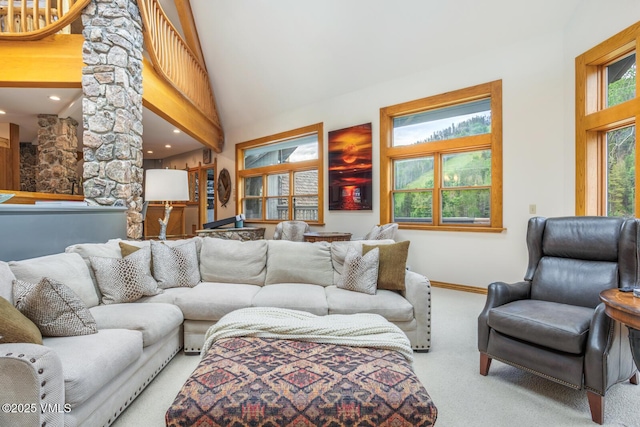 60 Elk Track Ct, Beaver Creek, CO 81620 - living room featuring carpet, a towering ceiling, and decorative columns