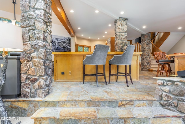 60 Elk Track Ct, Beaver Creek, CO 81620 - kitchen with decorative columns, recessed lighting, and stone finish flooring