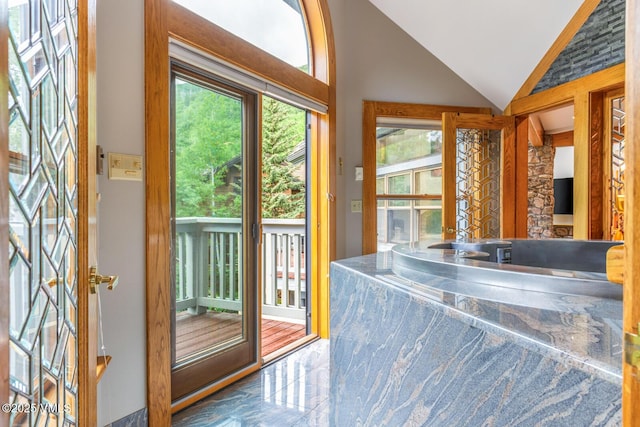 60 Elk Track Ct, Beaver Creek, CO 81620 - doorway with vaulted ceiling and marble tiled flooring