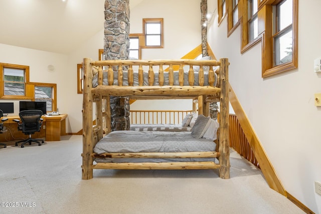 60 Elk Track Ct, Beaver Creek, CO 81620 - bedroom featuring carpet, an office area, and high vaulted ceiling