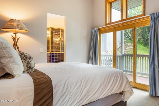 60 Elk Track Ct, Beaver Creek, CO 81620 - bedroom with access to outside, carpet flooring, and a high ceiling