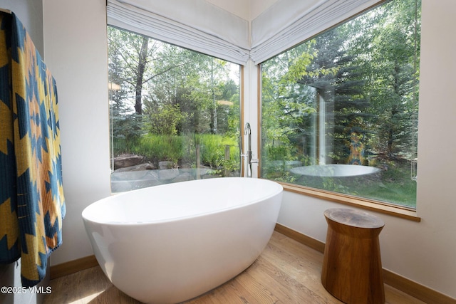 232 Stetson Dr, Edwards, CO 81632 - bathroom with a freestanding tub, wood finished floors, and plenty of natural light