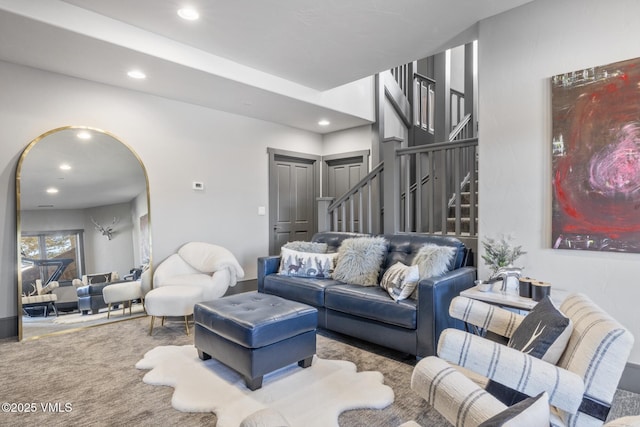 25 W Timber Draw Dr, Edwards, CO 81632 - carpeted living area featuring stairs, recessed lighting, and arched walkways