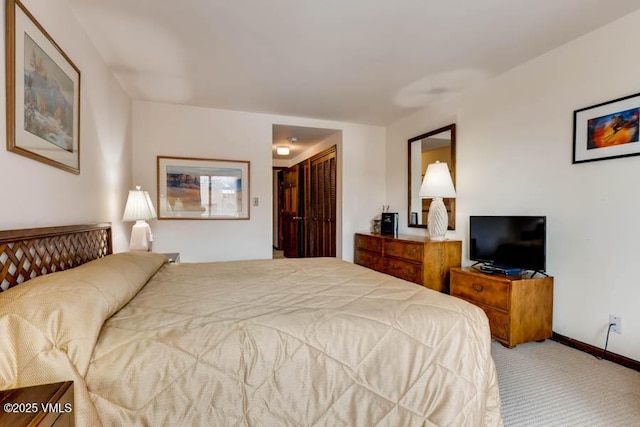 bedroom with a closet, baseboards, and carpet flooring