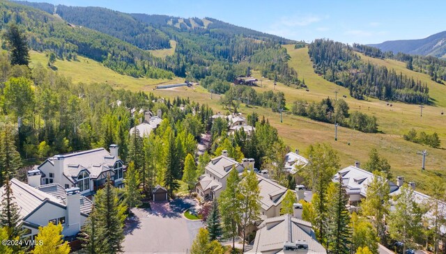 drone / aerial view featuring a mountain view