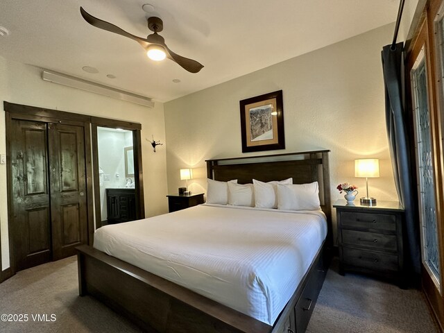 120 Offerson Rd Unit A160, Beaver Creek, CO 81620 - carpeted bedroom featuring connected bathroom and ceiling fan