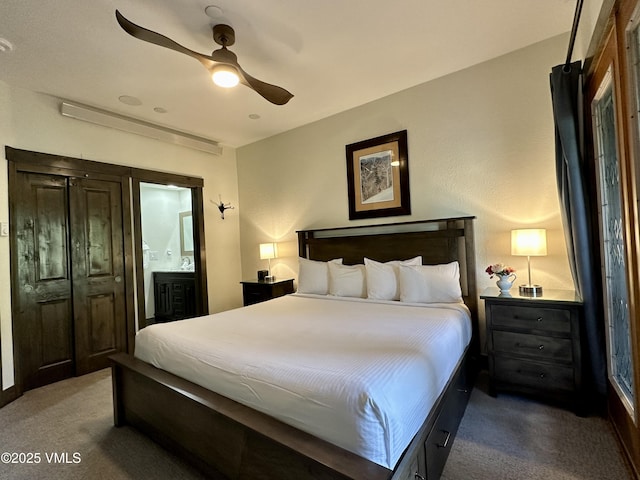 120 Offerson Rd Unit A160, Beaver Creek, CO 81620 - bedroom featuring carpet, ensuite bath, and a ceiling fan