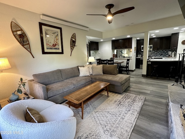 120 Offerson Rd Unit A160, Beaver Creek, CO 81620 - living room featuring wood finished floors, a ceiling fan, and recessed lighting