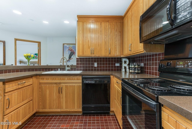 120 Offerson Rd Unit 2320, Beaver Creek, CO 81620 - kitchen featuring black appliances, backsplash, a peninsula, recessed lighting, and dark tile patterned flooring