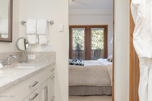 120 Offerson Rd Unit 2320, Beaver Creek, CO 81620 - bathroom featuring connected bathroom, vanity, a ceiling fan, and french doors