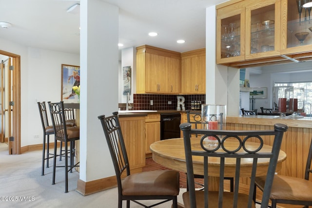 120 Offerson Rd Unit 2320, Beaver Creek, CO 81620 - bar area with black dishwasher, backsplash, light carpet, and recessed lighting
