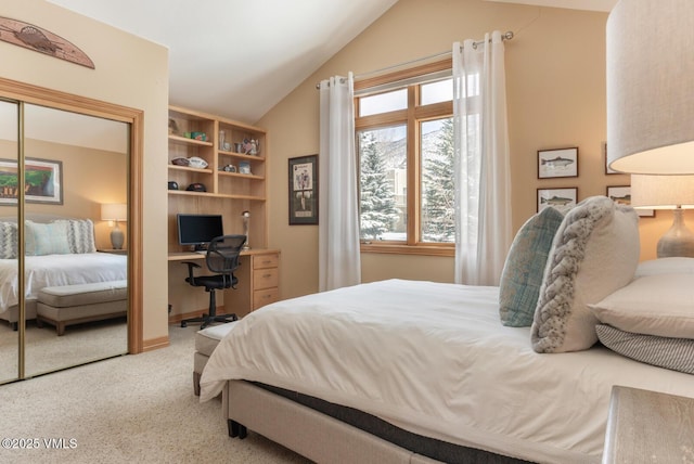 2 Anvil Cir, Edwards, CO 81632 - bedroom featuring lofted ceiling, carpet flooring, an office area, and a closet
