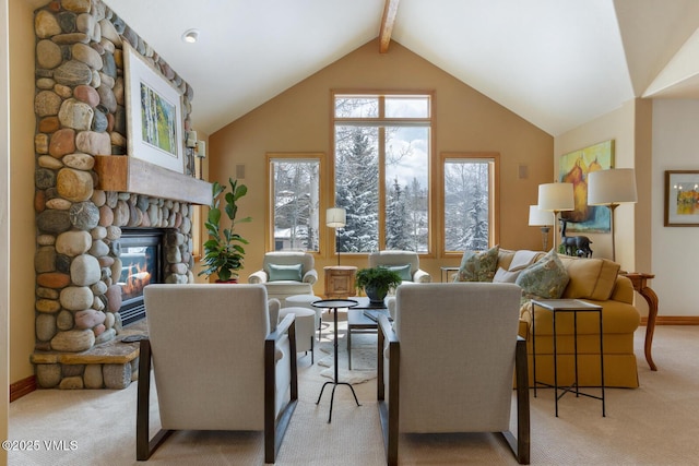 2 Anvil Cir, Edwards, CO 81632 - living area featuring light carpet and a fireplace