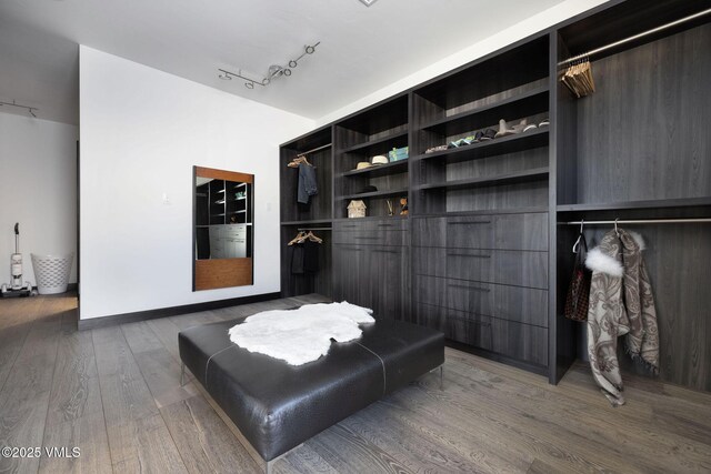 interior space with dark hardwood / wood-style floors