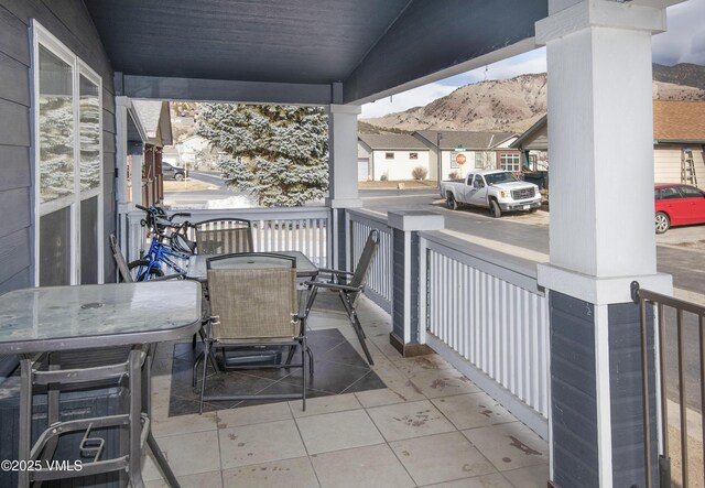 view of patio with a mountain view