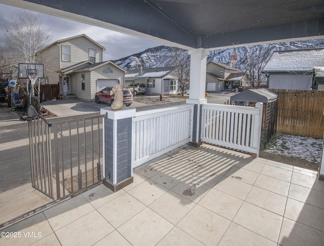 view of patio with a mountain view