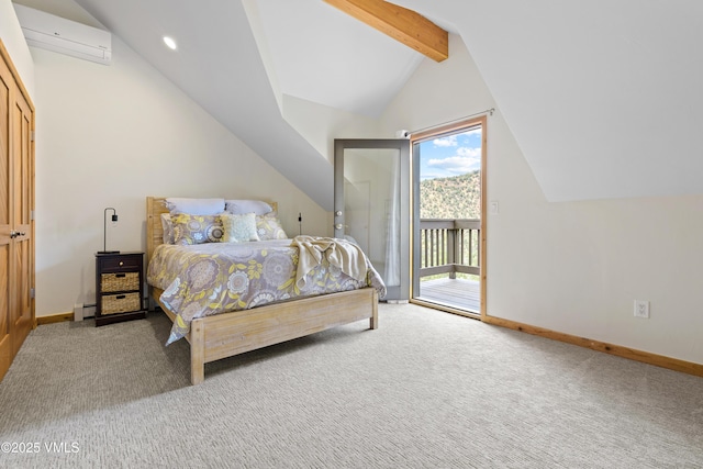 2980 Salt Creek Rd, Eagle, CO 81631 - bedroom featuring access to exterior, carpet flooring, a wall mounted air conditioner, and a baseboard heating unit
