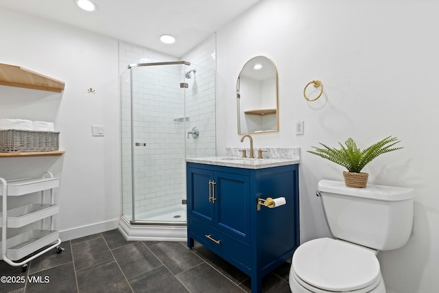 2980 Salt Creek Rd, Eagle, CO 81631 - full bathroom with vanity, a shower stall, recessed lighting, and tile patterned flooring