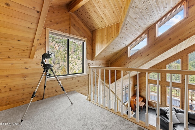2980 Salt Creek Rd, Eagle, CO 81631 - bonus room with wooden walls, a wood ceiling with exposed beams, plenty of natural light, and high vaulted ceiling
