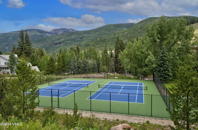 view of sport court featuring a mountain view