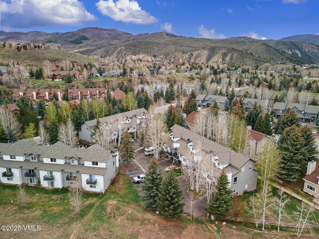 drone / aerial view with a mountain view and a residential view