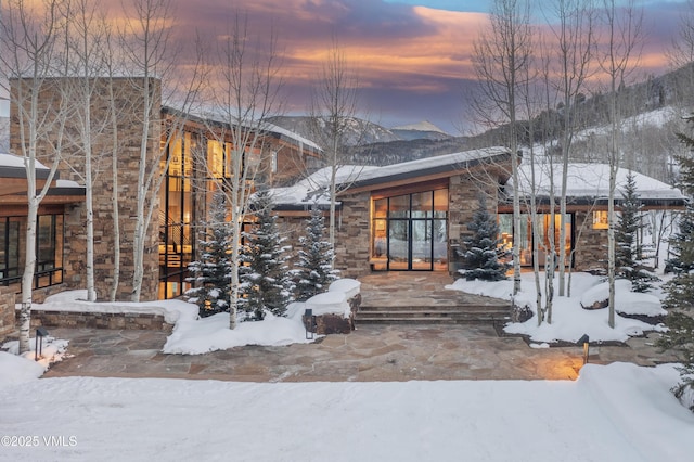 view of snow covered deck