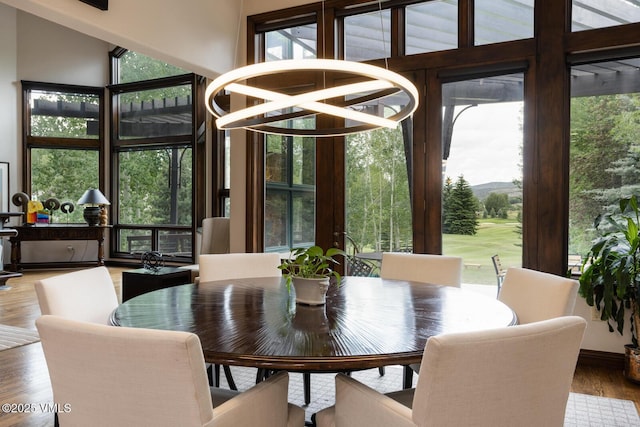 266 Sawatch Dr, Edwards, CO 81632 - dining room with healthy amount of natural light, a chandelier, and wood finished floors