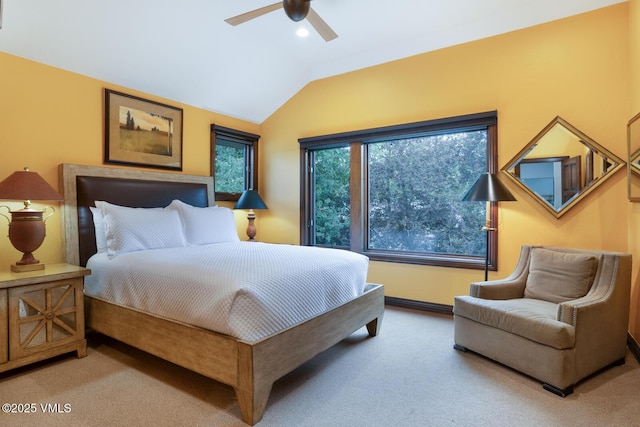 266 Sawatch Dr, Edwards, CO 81632 - bedroom featuring carpet flooring, vaulted ceiling, ceiling fan, and recessed lighting