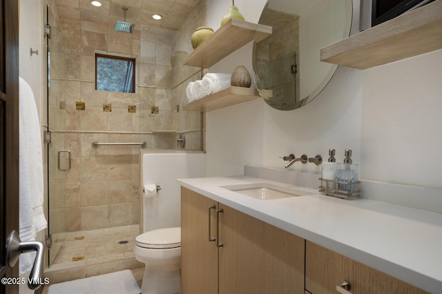 266 Sawatch Dr, Edwards, CO 81632 - bathroom with vanity, a stall shower, and recessed lighting