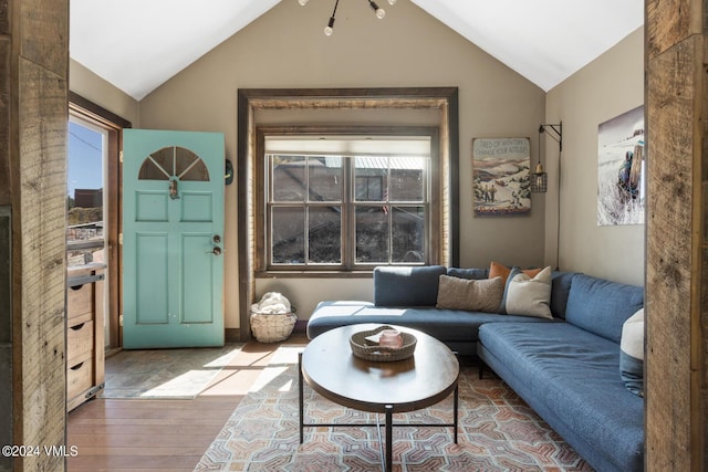 216 Monument St, Red Cliff, CO 81649 - living area with hardwood / wood-style floors and lofted ceiling