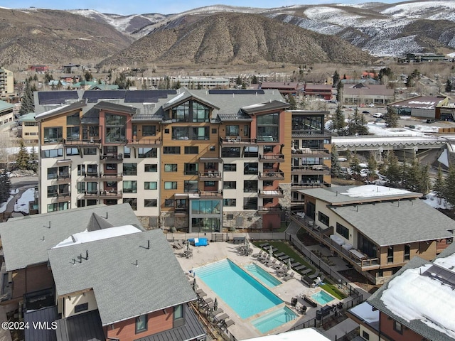 aerial view featuring a mountain view