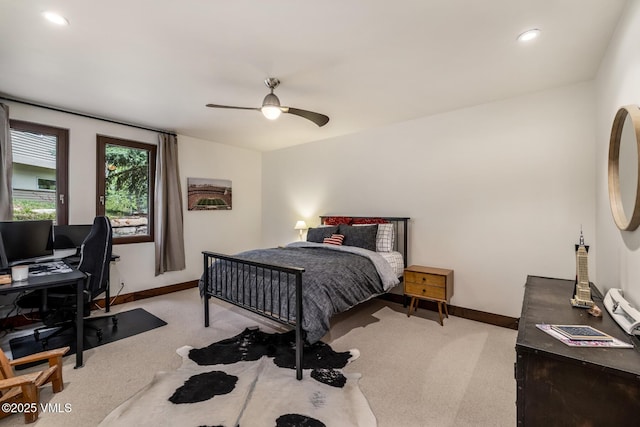 89 Trout Pond Ln, Avon, CO 81620 - bedroom featuring light carpet, a desk, ceiling fan, and recessed lighting