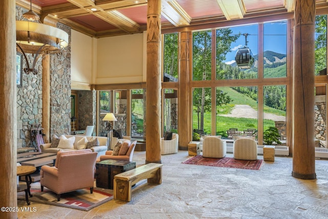 62 Highlands Ln Unit R103, R102, Beaver Creek, CO 81620 - sunroom with beam ceiling and coffered ceiling