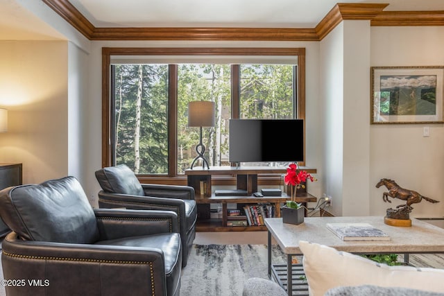 62 Highlands Ln Unit R103, R102, Beaver Creek, CO 81620 - living room featuring crown molding and plenty of natural light