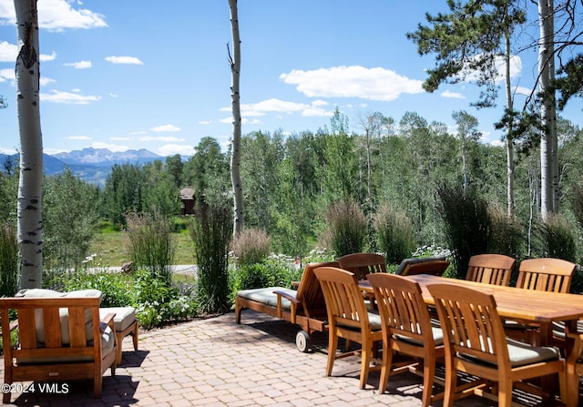 view of patio featuring a mountain view