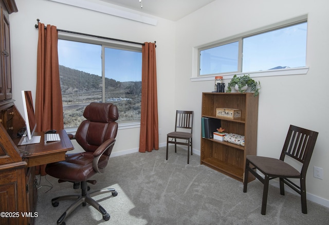 carpeted home office featuring a wealth of natural light and baseboards