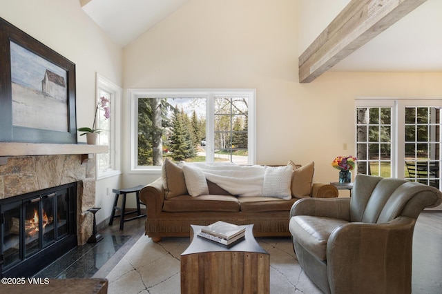 470 Homestead Dr Unit 24, Edwards, CO 81632 - living area with high vaulted ceiling and a fireplace