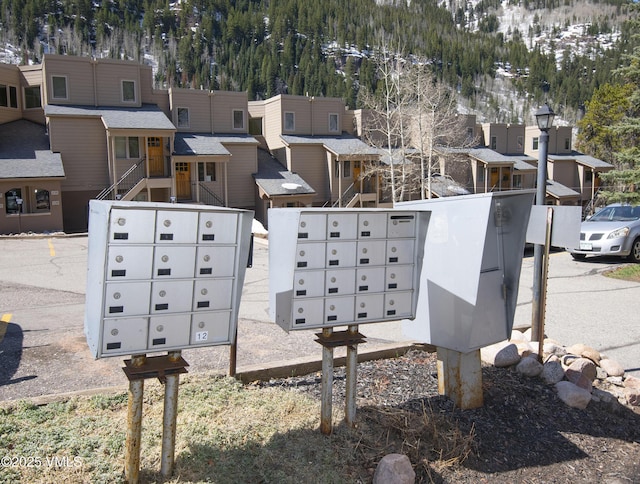 view of property's community featuring a residential view and mail area