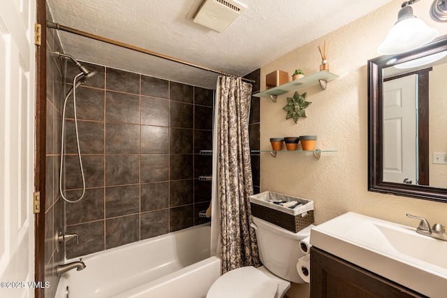 636 Valley Rd, Gypsum, CO 81637 - full bathroom with a textured wall, a textured ceiling, shower / tub combo with curtain, and vanity
