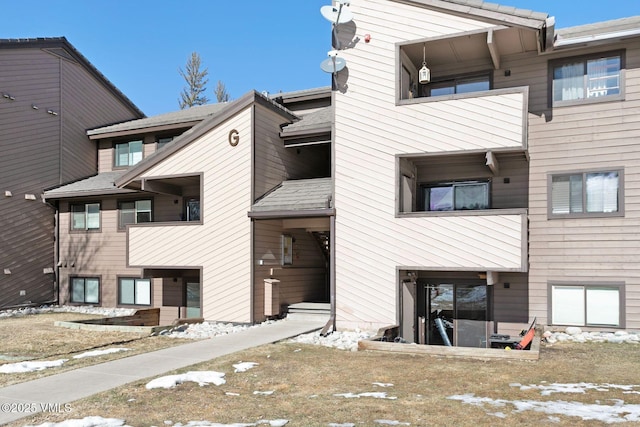 view of snow covered property