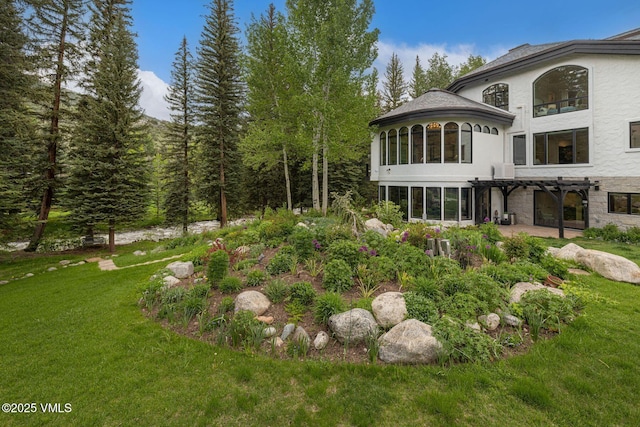 1531 Lake Creek Rd, Edwards, CO 81632 - view of grassy yard with a pergola, a patio, and a balcony