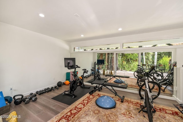 1531 Lake Creek Rd, Edwards, CO 81632 - exercise area with wood finished floors and recessed lighting