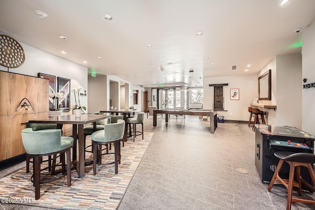 dining space with visible vents, baseboards, and recessed lighting