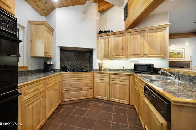 66 Arrowhead Cir Unit 13, Edwards, CO 81632 - kitchen featuring black appliances, a sink, dark tile patterned flooring, ventilation hood, and light brown cabinets