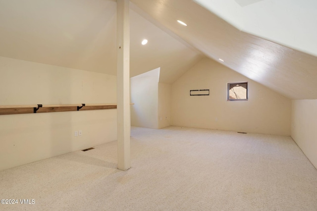 4765 Wildridge Rd, Avon, CO 81620 - additional living space featuring carpet floors, visible vents, recessed lighting, and lofted ceiling