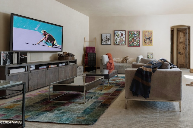 living room featuring carpet floors