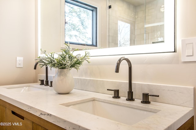 details featuring double vanity and a sink